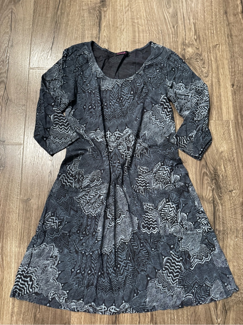 fresh produce blue Gray Patterned Long Sleeve A-Line Dress size medium women